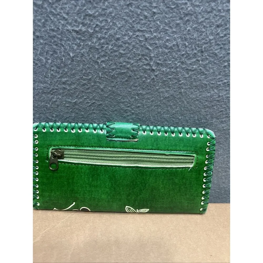 Vintage Boho-Chic & Western Tooled Aesthetic Floral Green Wallet